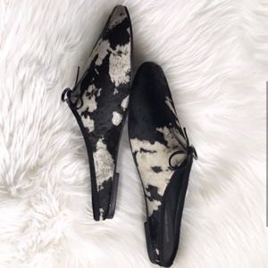 Jeffrey Campbell Kiko genuine calf hair bow mule black white calf hair